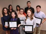 NORTH GARRISON HEIGHTS: PeaceHealth Southwest Foundation recently awarded $33,000 in scholarships to 17 students. Some of them include, front row, left to right, Nicole Nugent (junior volunteer, $4,500, public health degree), and Lilly Kovalenko (adult volunteer, $2,000, nursing degree); middle row, Isabel Gutierrez-Johnson (caregiver, $1,000, nursing degree), Juliah Larson (caregiver, $2,000, nursing degree), and Ryan Kwon (junior volunteer, $2,500, pre-med student); last row, Leayn VanDeven (caregiver, $2,000, nurse practitioner studies), Sari Munoz (caregiver, $2,000, physician’s assistant studies) and Ahmed Sheeti (adult volunteer, $2,000, pre-med student).