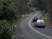 Drivers prepare to enter Ridgefield along the curvy, two-lane portion of Main Avenue, as seen in February 2016. Work started recently to add a dedicated pedestrian walkway and bike path along the road to make it easier to get to the Ridgefield National Wildlife Refuge.