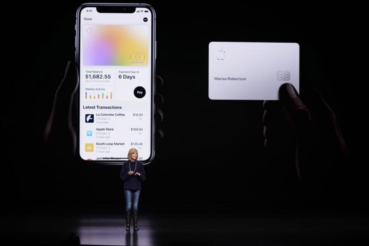 Jennifer Bailey, vice president of Apple Pay, speaks March 25 about the Apple Card at the Steve Jobs Theater during an event to announce new products in Cupertino, Calif.