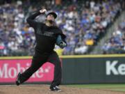 Seattle Mariners starting pitcher Felix Hernandez throws against the Toronto Blue Jays during the third inning of a baseball game Saturday, Aug. 24, 2019, in Seattle. (AP Photo/Ted S.