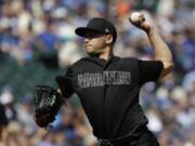 Seattle Mariners starting pitcher Marco Gonzales throws against the Toronto Blue Jays in the third inning of a baseball game Sunday, Aug. 25, 2019, in Seattle.