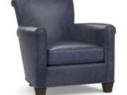 Pottery Barn’s Irving roll arm leather armchair looks modern in on-trend indigo blue leather.