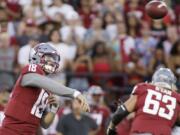 Washington State quarterback Anthony Gordon (18) throws a pass during the first half of the team’s NCAA college football game against New Mexico State in Pullman, Wash., Saturday, Aug. 31, 2019.