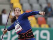 Kara Winger of the United States competes to win the gold medal in the women's javelin throw during the athletics at the Pan American Games in Lima, Peru, Friday, Aug. 9, 2019.