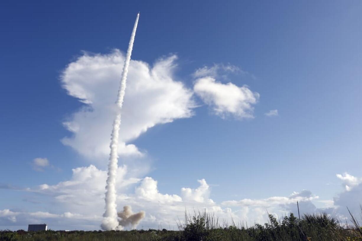 A United Launch Alliance Delta IV rocket lifts off from space launch complex 37 at the Cape Canaveral Air Force Station with the second Global Positioning System III payload, Thursday, Aug. 22, 2019, in Cape Canaveral, Fla.