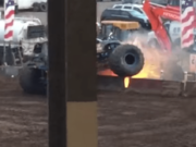 An out-of-control monster truck crashed into a piece of electrical equipment Sunday at the Clark County Fair, causing a small fire.