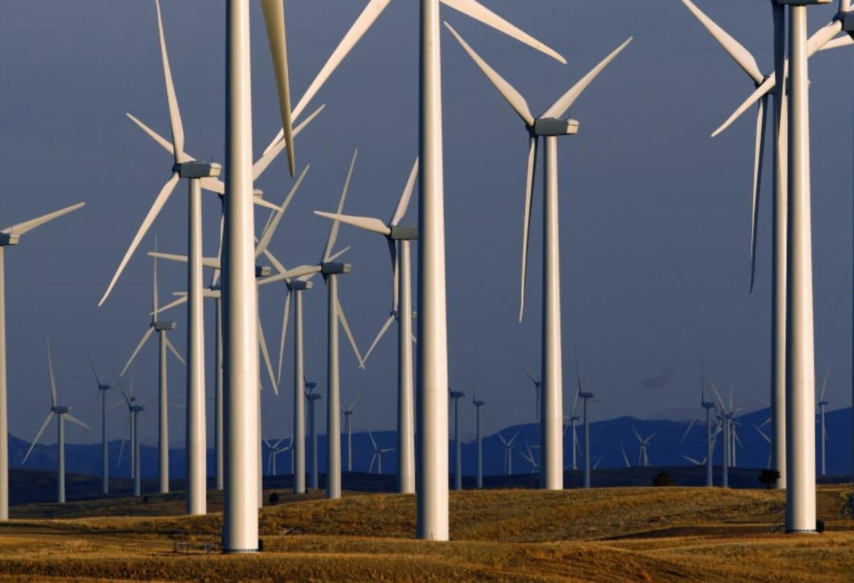 A wind turbine farm owned by PacifiCorp on May 6, 2013, near Glenrock, Wyo.