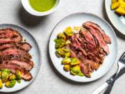 Cumin-Rubbed Flank Steak With Chimichurri Potatoes.