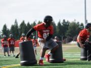 Fort Vancouver senior Aydin Scharbrough runs through drills at practice Aug. 23. The Trappers will play an independent schedule in 2019.