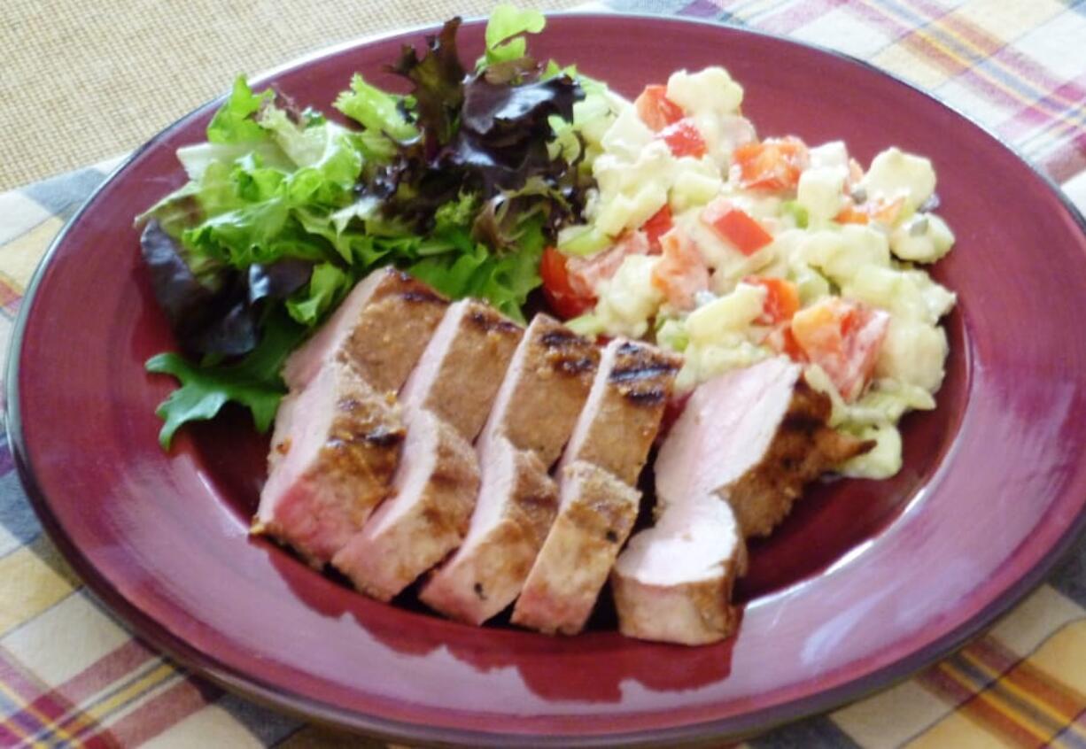 Peanut Rub Barbecued Pork with Potato Salad (Linda Gassenheimer/TNS)