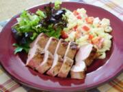 Peanut Rub Barbecued Pork with Potato Salad (Linda Gassenheimer/TNS)