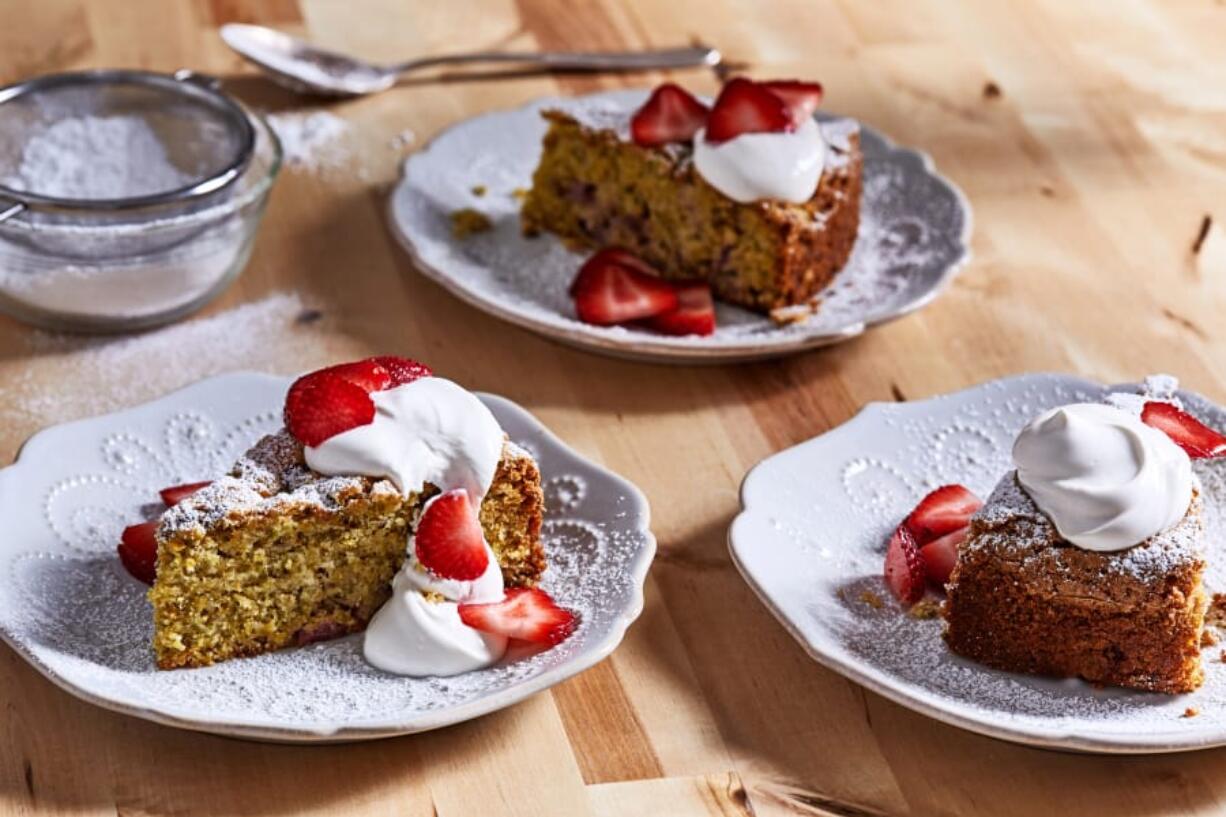 Strawberry and Pistachio Olive Oil Cake.