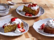 Strawberry and Pistachio Olive Oil Cake.