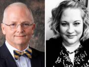 Battle Ground City Councilor Philip Johnson, left, who is seeking re-election to Position 7, filed a complaint in July with the state Public Disclosure Commission against Position 3 candidate Shauna Walters, right.