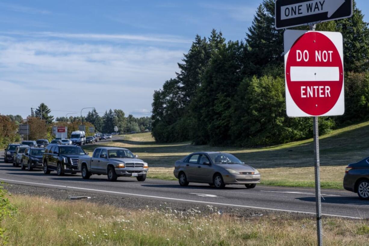 Traffic begins to pile up at Exit 21 off Interstate 5 heading into Woodland in July.