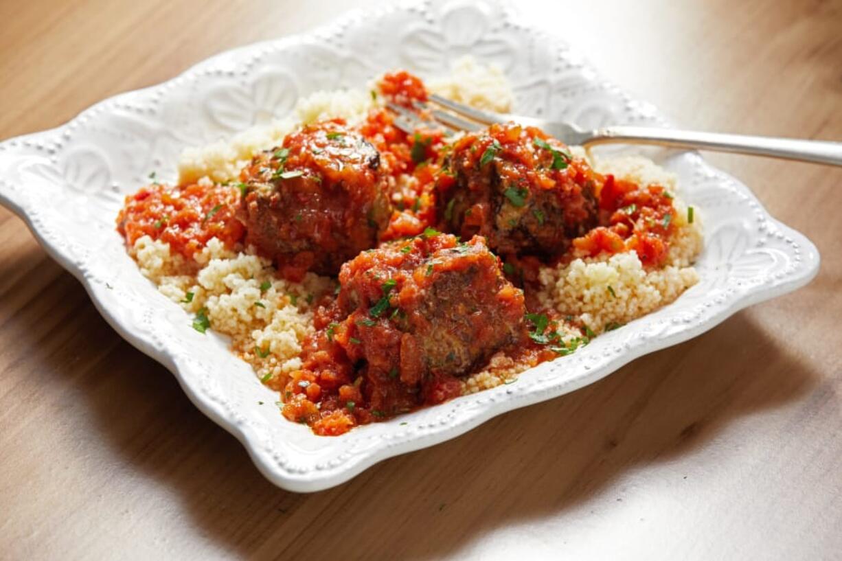 Turkey Meatballs and Grated Fresh Tomato Sauce With Harissa.