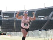 In this photo, available to the public on the Eugene Marathon's official website, Emily Clark crosses the finish line at a time of 2 hours, 52 minutes, 43 seconds. In reality, she had only run the final few miles of the race. Clark&#039;s most recent instance of cheating occured Sept. 15 at the AppleTree Half Marathon in Vancouver when she rode a bicycle for most of the course before running across the finish line as the second-fastest female finisher.