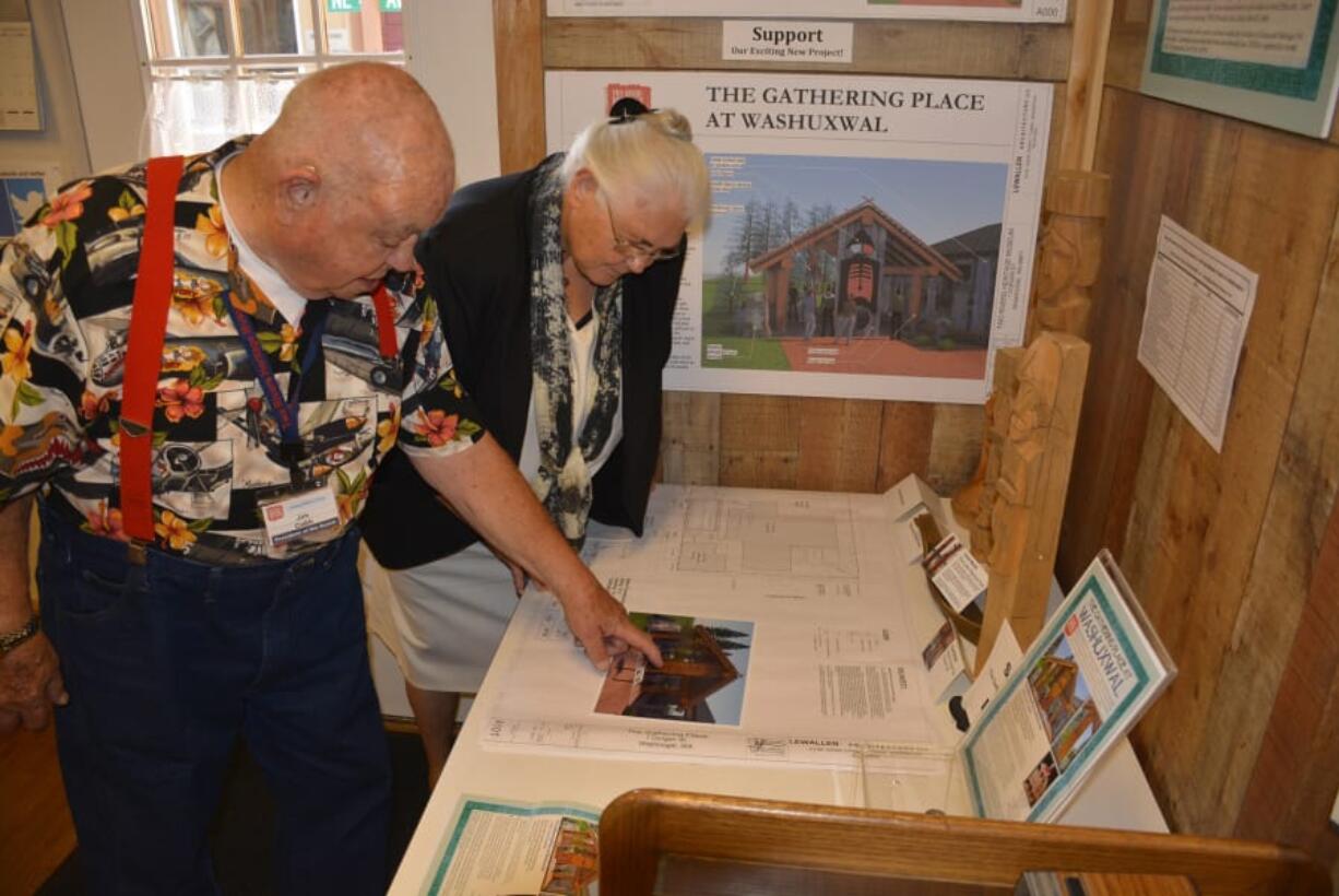 Washougal: Camas Washougal Historical Society President Jim Cobb describes the Gathering Place project to Kay Dalke-Sheadel, executive director of the Honorable Frank L. and Arlene J. Price Foundation, which recently donated $5,000 toward the project.