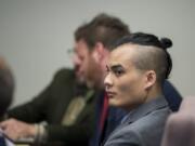 Mitchell Heng, who is accused of slaying Amy Marie Hooser, a clerk at Sifton Market, during a robbery and setting the business on fire, sits in the courtroom for his trial Tuesday morning in Clark County Superior Court.