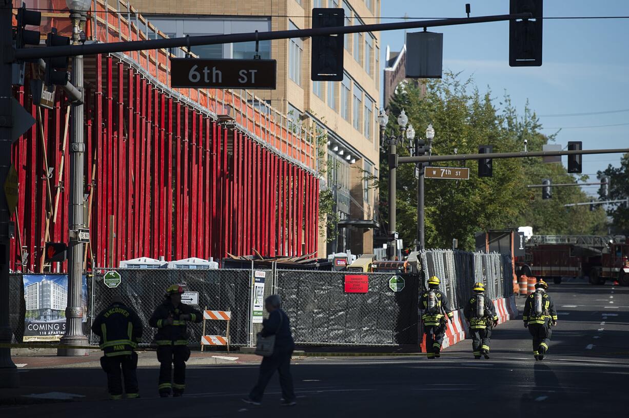 Firefighters respond to the scene of a gas leak at the construction site for the fourth Vancouvercenter tower downtown on Thursday morning, Sept. 12, 2019.