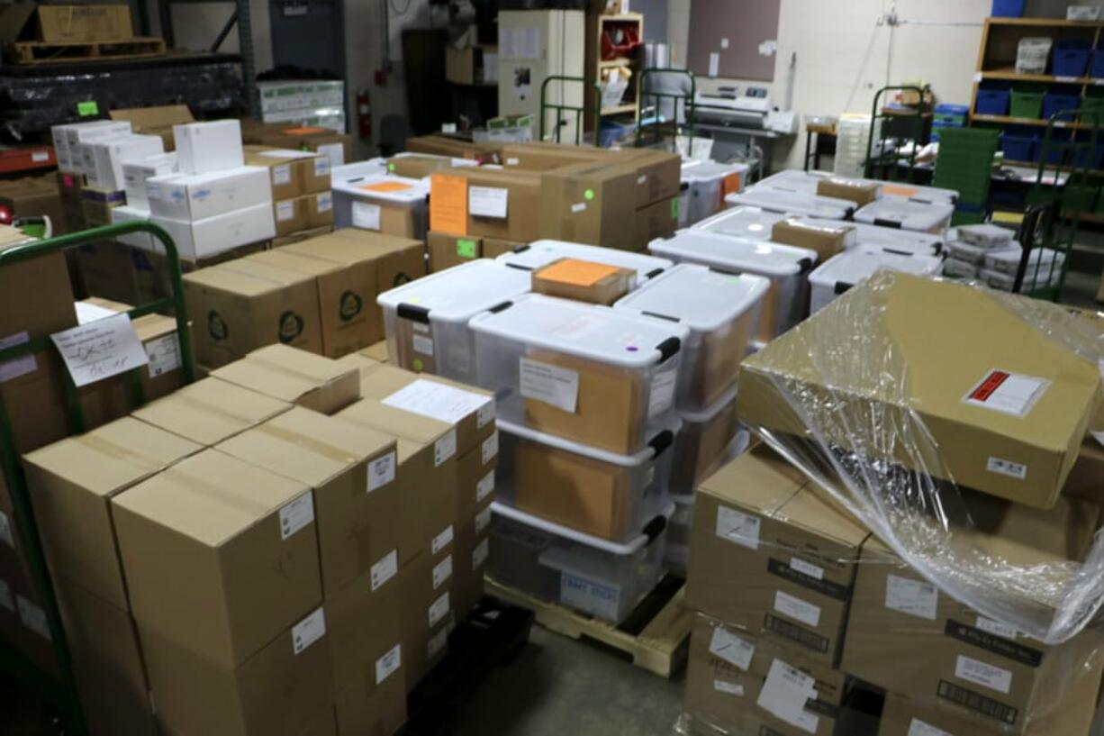 The Battle Ground Public Schools warehouse is full of pallets stacked with new learning materials.