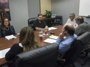 Bethany Rivard and Rob Perkins, candidates for Evergreen Public Schools Board of Directors District No. 2, meet with The Columbian&#039;s Editorial Board last Wednesday afternoon.