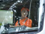 Bill Lamkin, a maintenance worker with Vancouver Public Works, checks his mirrors while driving a vacuum intake street sweeper through the DuBois Park neighborhood. Lamkin has worked for the city for the department for 12 years, rotating on and off sweeping jobs to other maintenance tasks.