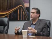 Battle Ground City Councilmember Adrian Cortes speaks with members of The Columbian's Editorial Board.