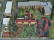 A concept rendering shows an overhead view of the entire Providence Academy campus with both phases of the Aegis project in place.