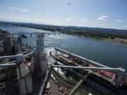 A vessel named the Agios Nikolas receives a load of red wheat Monday as it stops at United Grain Corporation at the Port of Vancouver on its way to Vietnam.