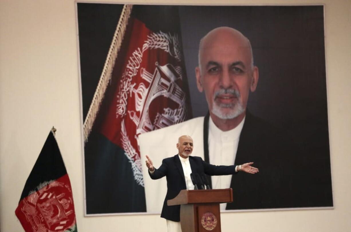 FILE - In this Sept. 9, 2019, file photo, Afghan President Ashraf Ghani speaks during a ceremony to introduce the new chief of the intelligence service, in Kabul, Afghanistan. President Donald Trump&#039;s halt to U.S.-Taliban talks looks like a gift to the beleaguered Afghan president, who has insisted on holding a key election in less than three weeks&#039; time despite widespread expectations that a peace deal would push it aside.