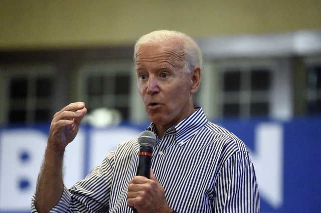 Former Vice President Joe Biden speaks, Wednesday, Aug. 28, 2019, at a town hall for his Democratic presidential campaign in Spartanburg, S.C.