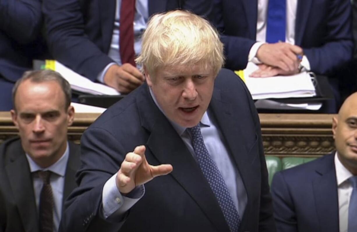 In this image taken from video, Britain’s Prime Minister Boris Johnson speaks during Prime Minister’s Questions in the House of Commons, London, Wednesday Sept. 4, 2019.