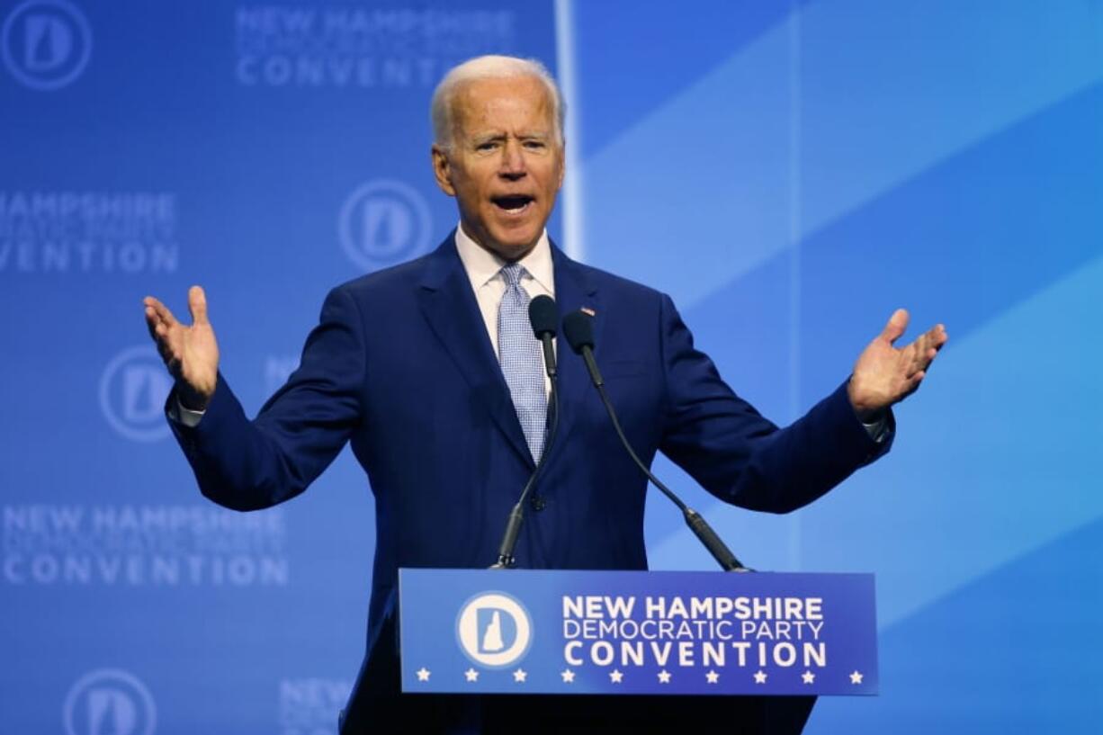 Democratic presidential candidate former Vice President Joe Biden speaks during the New Hampshire state Democratic Party convention, Saturday, Sept. 7, 2019, in Manchester, NH. (AP Photo/Robert F.