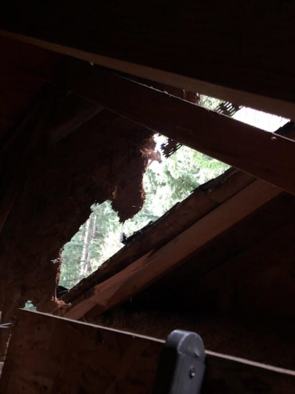 A lightning strike damaged parts of a house in Vancouver's Fisher's Landing East neighborhood during thunderstorms Saturday afternoon.