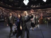 Russell M. Nelson, president of The Church of Jesus Christ of Latter-day Saints,  and his wife Sister Wendy Nelson wave to students after a devotional at Brigham Young University in Provo, Utah, Tuesday, Sept. 17, 2019. Nelson reaffirmed Tuesday the religion&#039;s opposition to gay marriage by explaining that he and fellow leaders have a duty to teach God&#039;s law that says marriage is restricted to man-woman unions.  (Jeffrey D.