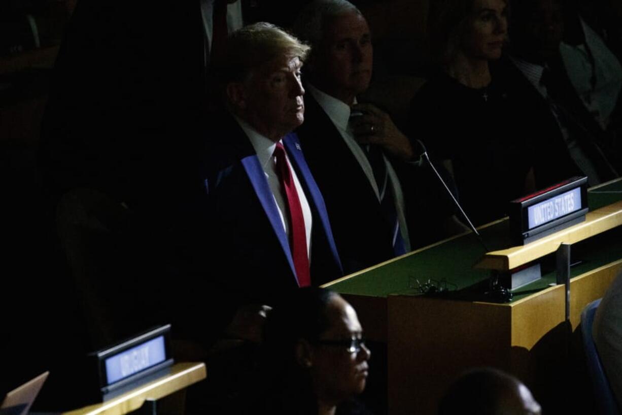 President Donald Trump listens during the United Nations Climate Action Summit during the General Assembly, Monday, Sept. 23, 2019, in New York.