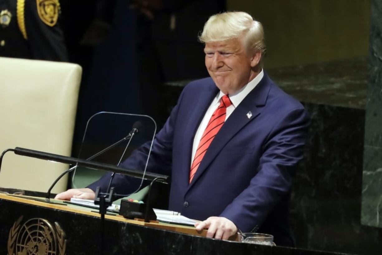 President Donald Trump delivers remarks Tuesday to the 74th session of the United Nations General Assembly.