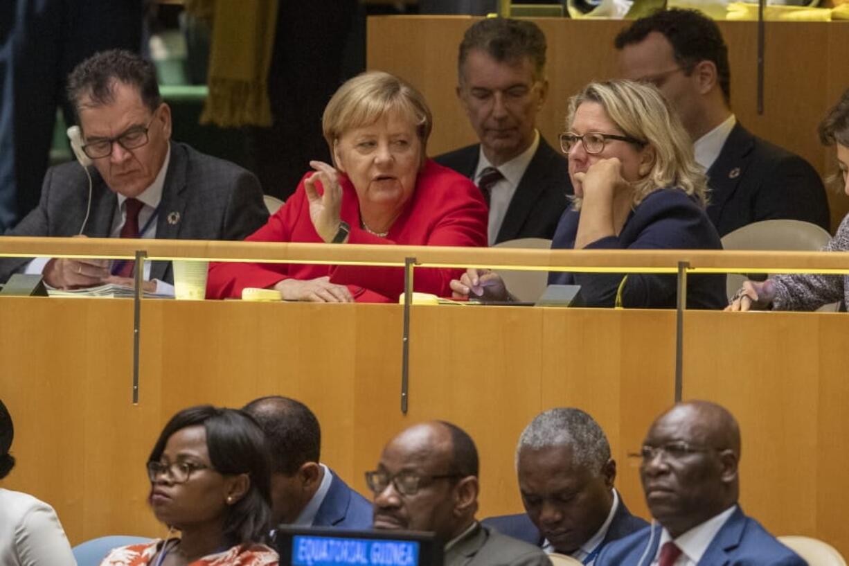 German Chancellor Angela Merkel attends the 74th session of the United Nations General Assembly at U.N. headquarters Tuesday, Sept. 24, 2019.