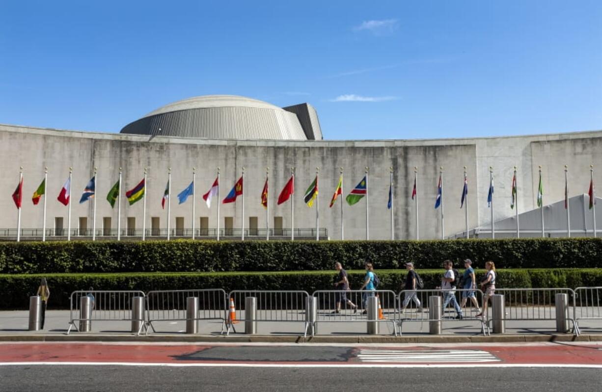 Temporary security barricades stand along First Avenue in New York in front of United Nations Headquarters on Saturday as the United Nations General Assembly gets underway Sunday and into the coming week.