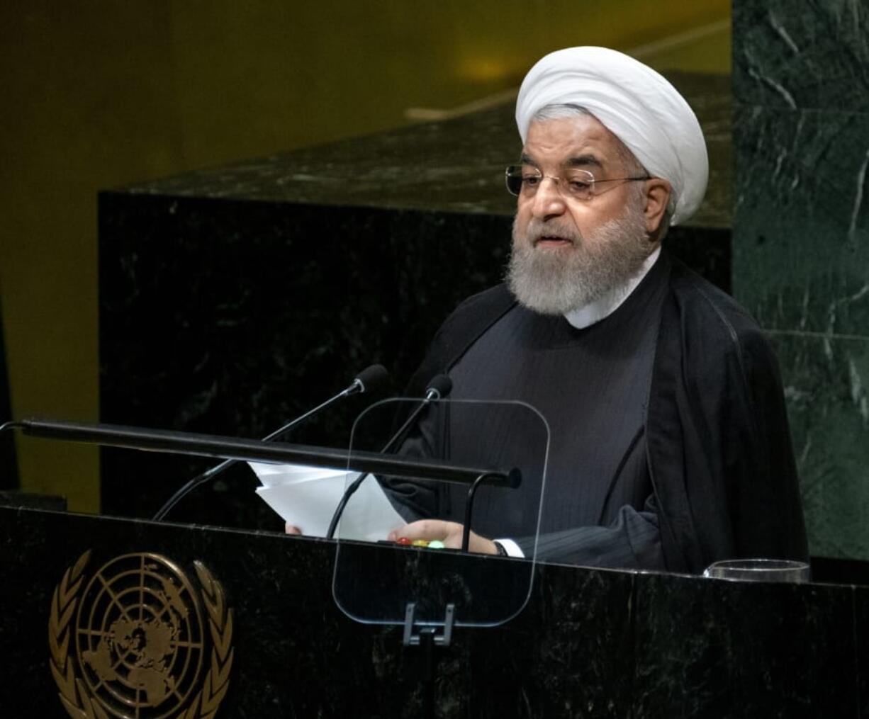 Iran&#039;s President Hassan Rouhani addresses the 74th session of the United Nations General Assembly on Wednesday.