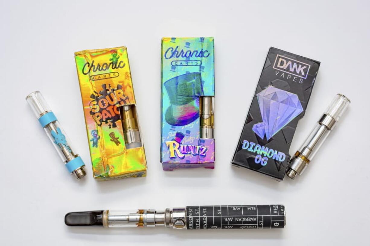 A few of the cannabis-containing vaping products which contained high levels of vitamin E acetate.