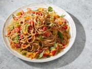 Summer Tomato and Basil Pasta With Pine Nut Sauce.