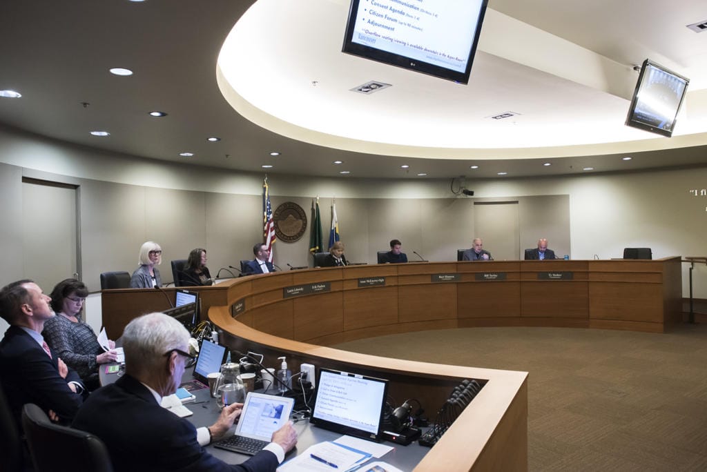 The Vancouver City Council meets at Vancouver City Hall earlier this year.