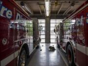 Fire District 3 trucks are parked in the garage at the station in Battle Ground in June. The Battle Ground City Council will let residents vote on whether the city should be annexed into Fire District 3 in the February election.