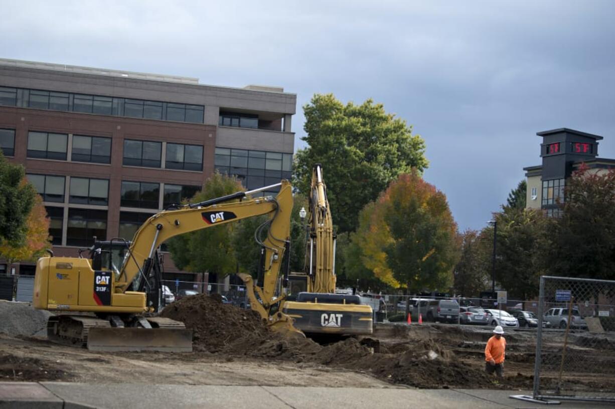 Construction is underway at the site for the new Al Angelo tower on Mill Plain Boulevard, which will add more office space to downtown Vancouver.