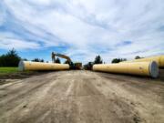 Northwest Pipe&#039;s spiral-welded steel pipe pieces are typically 50 feet in length and have a cement mortar lining and a polyurethane coating. The pipes pictured here are from the company&#039;s plant in Saginaw, Texas, which is supplying pipe for the Bois d&#039;Arc Lake water project.