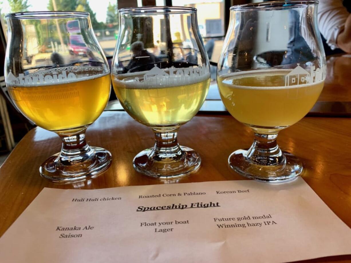 A beer flight at Fortside Brewing Company.