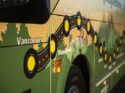 Vancouver was the first stop on the Association of Washington Businesses&#039; bus tour of Washington State in celebration of Manufacturing Week. The tour route is depicted on the side of the bus during a visit SEH America in Vancouver on Wednesday.