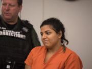 Esmeralda Lopez-Lopez, 22, a mother who allegedly kidnapped her 5-year-old daughter during a supervised visit at Vancouver Mall nearly a year ago and took her to Mexico, makes a first appearance in Clark County Superior Court on Friday morning, Oct. 4, 2019.